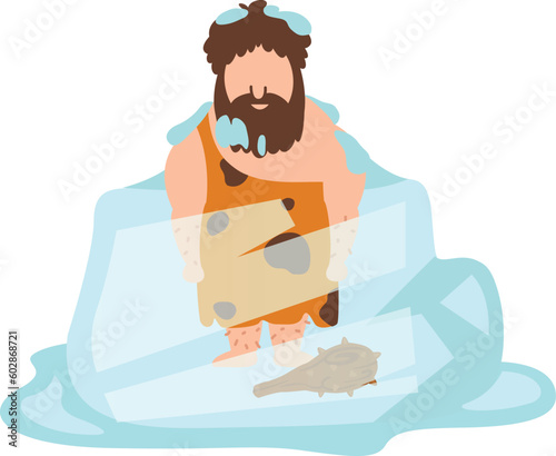 Caveman frozen in ice illustration vector