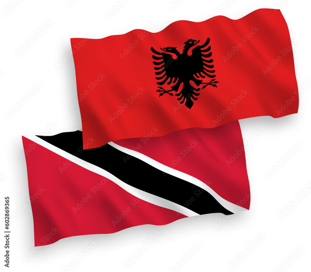 Flags of Republic of Trinidad and Tobago and Albania on a white background Flags of Republic of Trinidad and Tobago and Albania on a white background