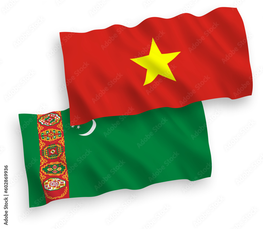 Flags of Turkmenistan and Vietnam on a white background