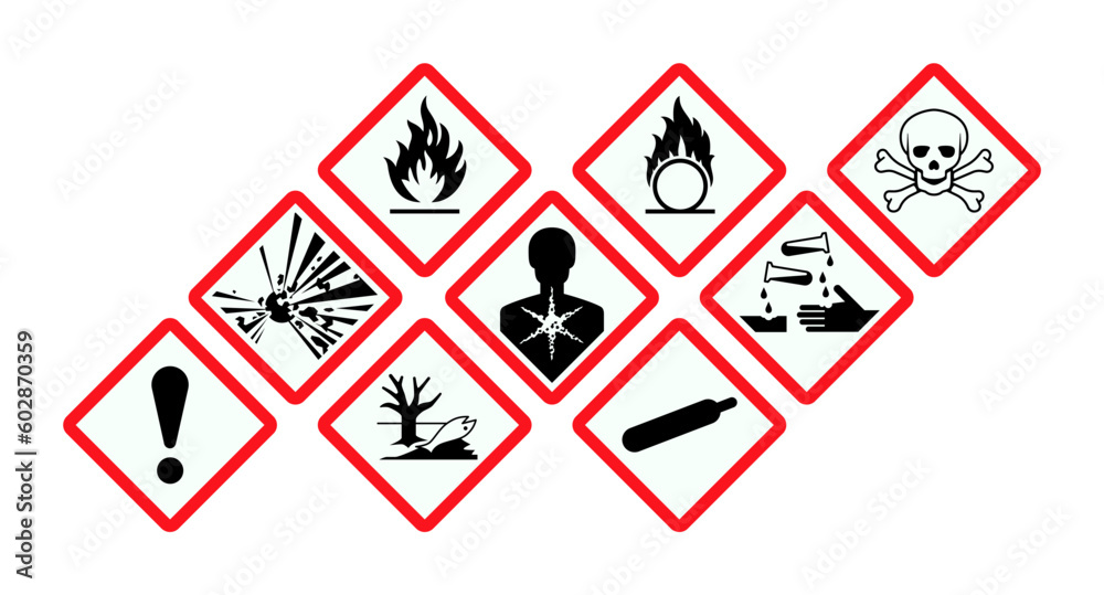 Vector hazardous material signs. Globally Harmonized System warning signs. Hazmat isolated placards - obrazy, fototapety, plakaty 