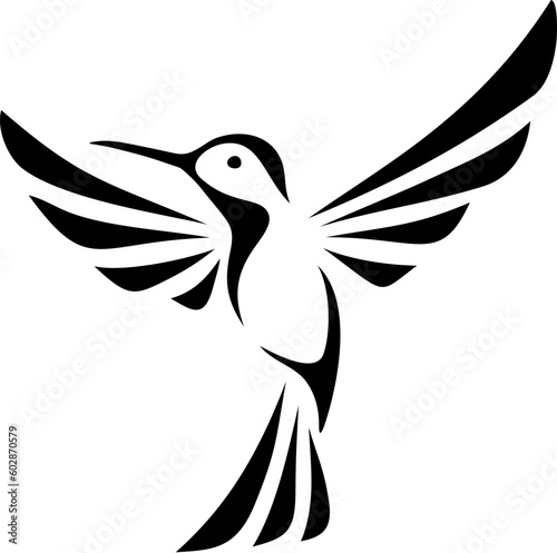 Colibri (hummingbird). Black silhouette of a flying tropical colibri bird isolated on a white background. Vector illustration