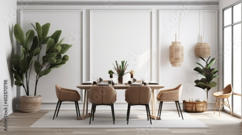 Modern Dining room. Contemporary Interior Design Background. Generative AI. photo