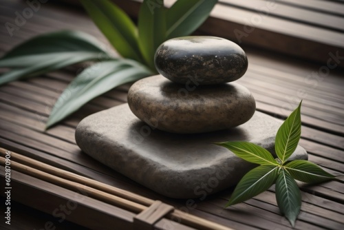 Japanese zen stone in spa treatment background, natural and comfort feeling. Generated AI.