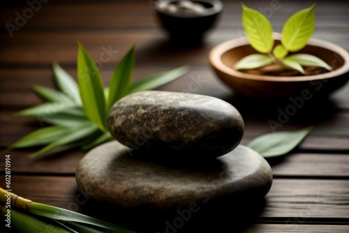 Japanese zen stone in spa treatment background, natural and comfort feeling. Generated AI.