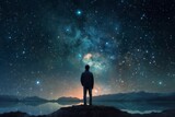 Astronomer man starry sky night. Generate Ai