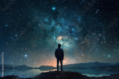 Astronomer man starry sky night. Generate Ai © nsit0108