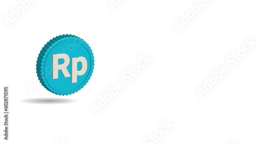 Video Animation Template of Blue 3D Coin with Rupiah Currency Symbol with White Background and Text Space. The video format makes it easy to use in presentations, social media posts, or websites