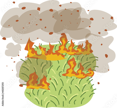 Burn grass pollution illustration