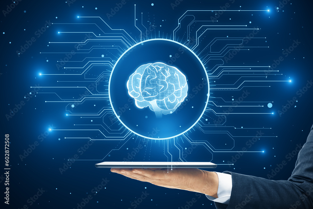 Artificial intelligence and deep learning technology concept with hand ...
