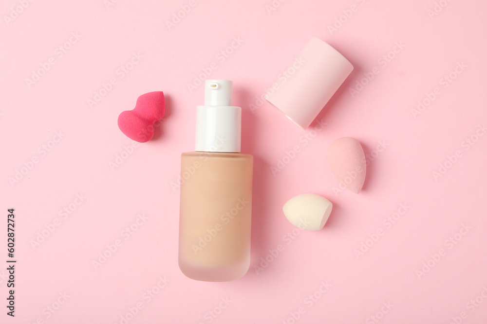 Concept of cosmetic and make up - foundation, top view Concept of cosmetic and make up - foundation, top view