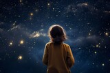 Astronomer woman starry sky night. Generate Ai