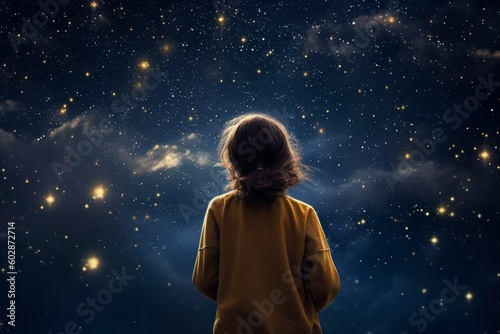 Astronomer woman starry sky night. Generate Ai photo