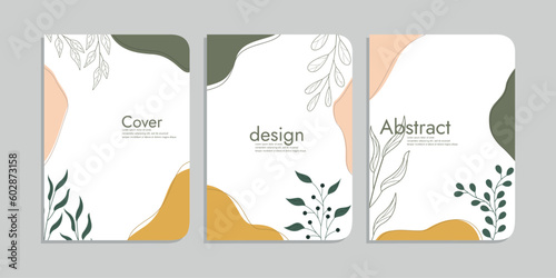 Nature cover design vector set. Floral book cover design, abstract art design with foliage background. Can be used for notebooks, catalogs, posters, wall art, magazines, brochures, banners and website