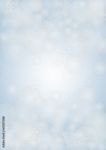 Vector Magical Glowing Background with Silver and Purple Falling Hexagon on Blue. Falling Snow. Glittery Confetti Frame. Christmas and New Year Design. Winter Sky with Bokeh Snowfall.
