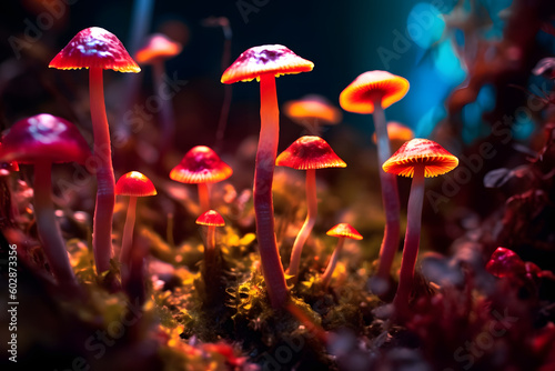 Vivid and Intricate Cluster of Psychedelic Mushrooms in Natural Habitat © Marcus Klimbimm
