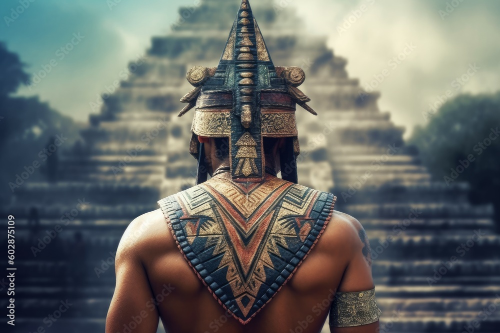 Aztec man old pyramid. Generate AI