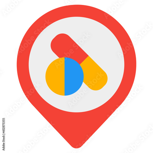 Pharmacy location icon in flat style, use for website mobile app presentation