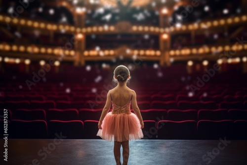 Leinwand Poster Ballerina small girl theater stage. Generate Ai