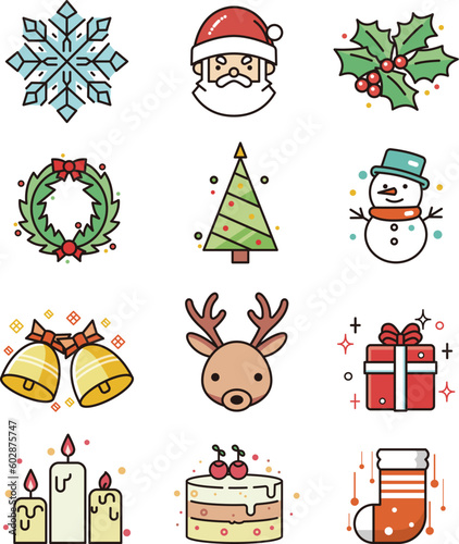 クリスマスのアイコンのベクターイラストセットwith Generative AI