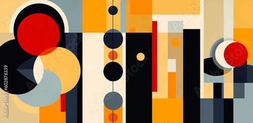 geometric shapes wallpaper , banner 70s graphic style and colors, generative ai illustration