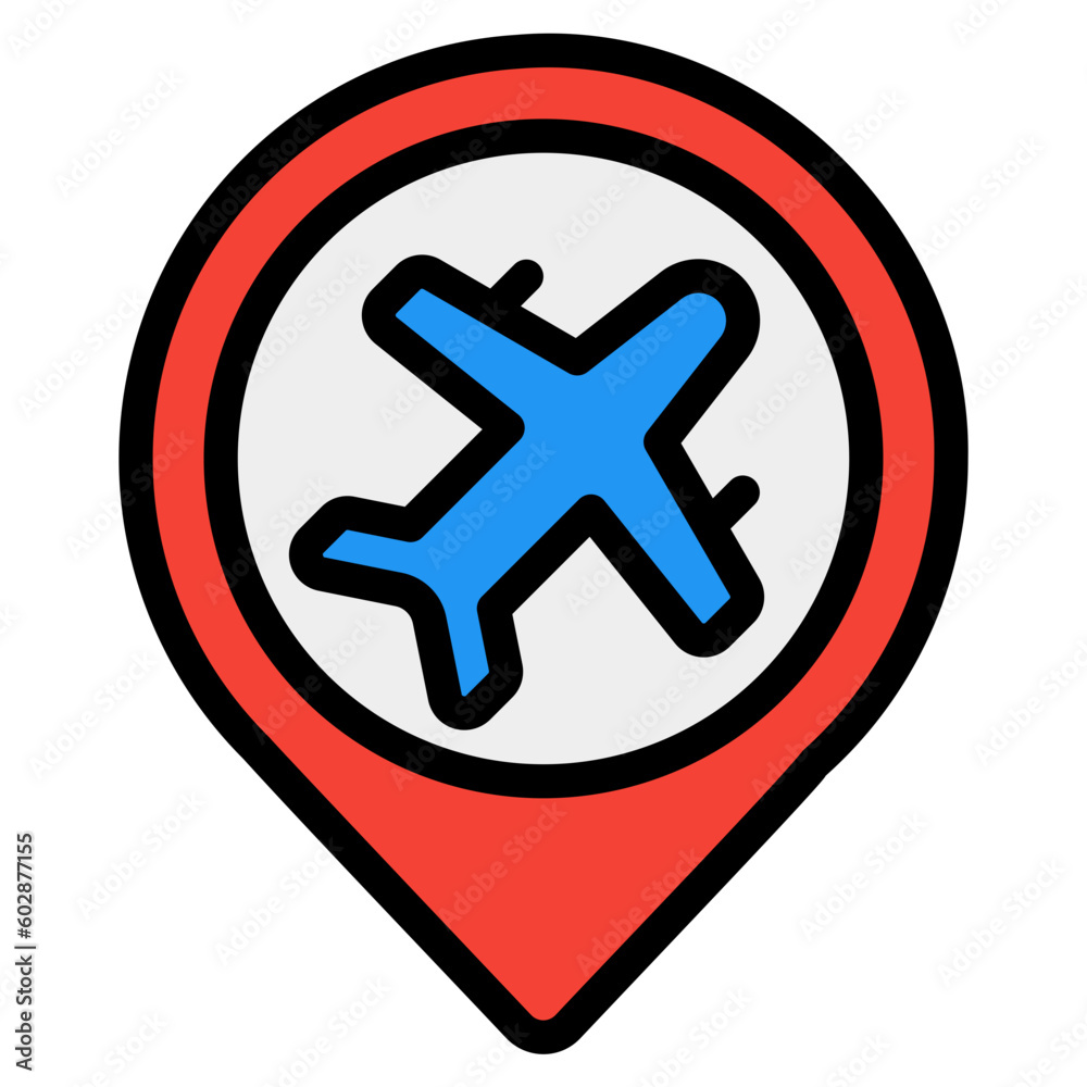 Airport location icon in filled line style, use for website mobile app presentation
