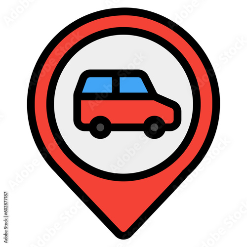 Car location icon in filled line style, use for website mobile app presentation