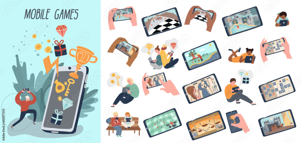 Fototapeta premium Mobile Games Flat Set