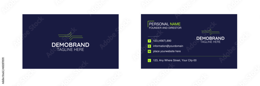 Professional visiting card design. Simple and elegant corporate business card template. Modern calling card layout for company or office use.
