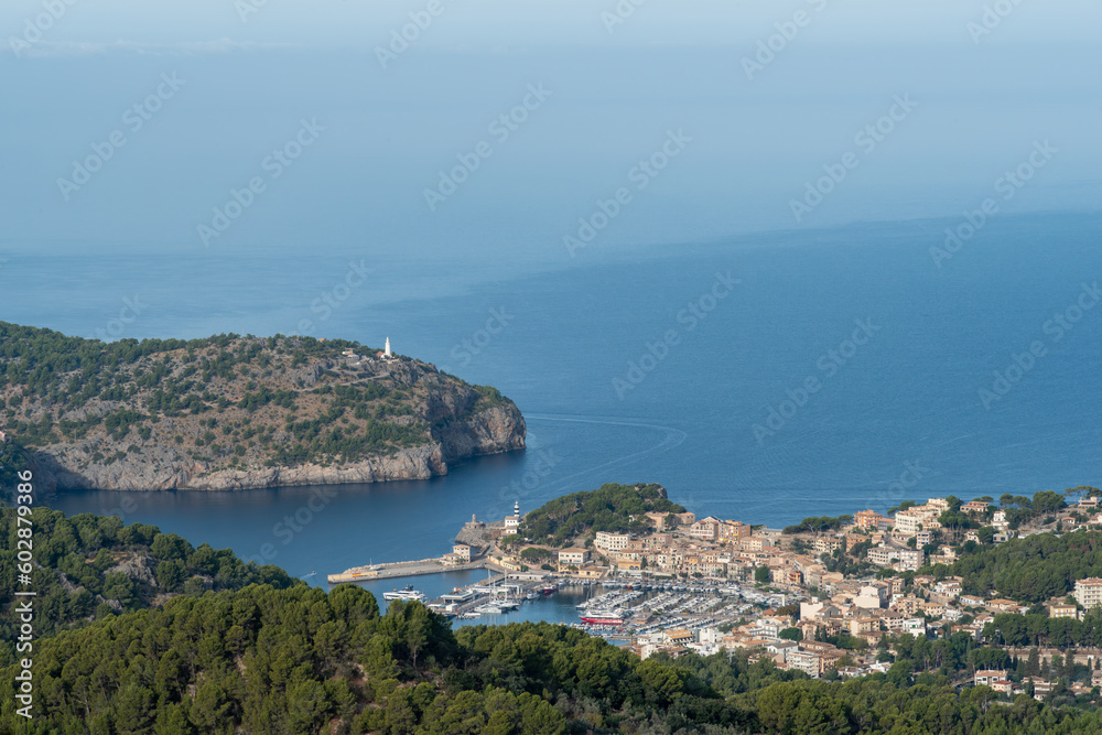 The town of sóller with port on a sunny day Sóller, Spain, 2022-10-29