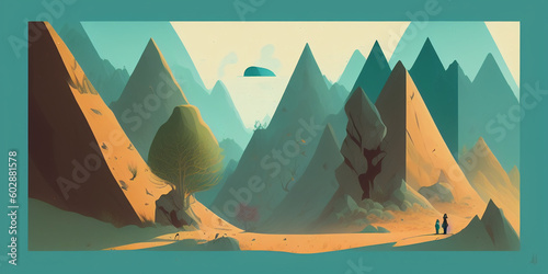 landscape with mountains and illustration © Andrey