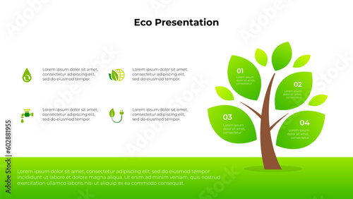 Abstract tree infographic element with leaves. Ecology design template. Vector illustration