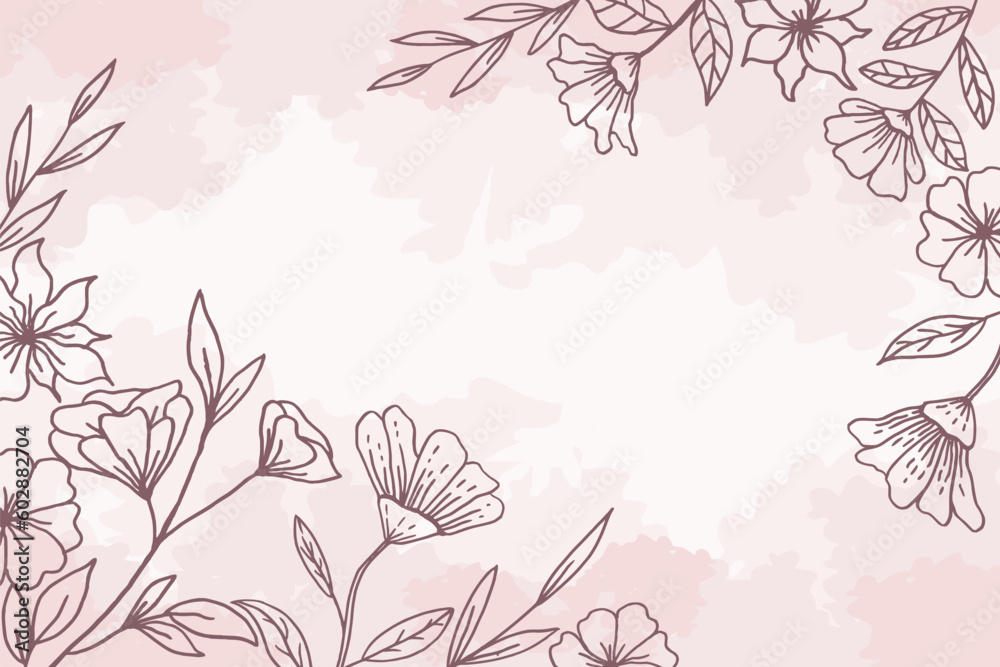 Fototapeta premium Floral background with beautiful hand drawn leaves and flowers for wedding or engagement or greeting cards