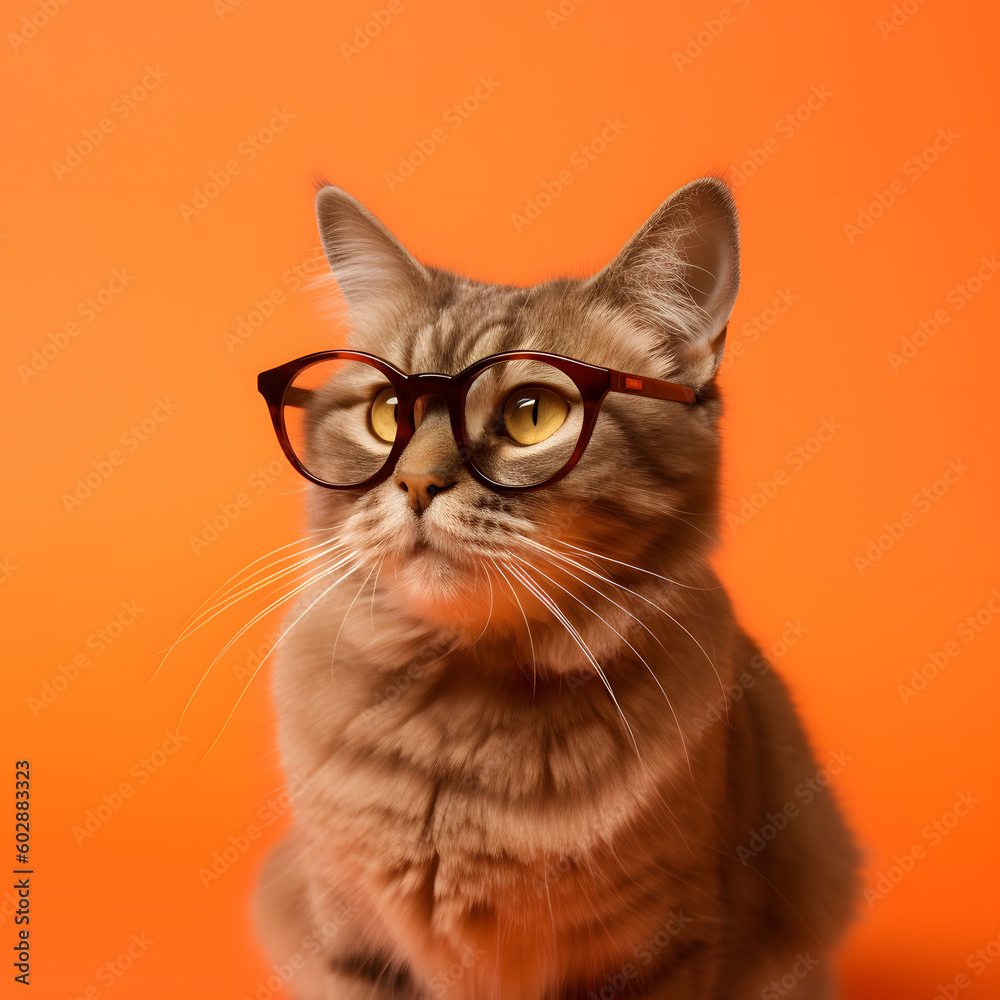 Cute Small Cat wearing Glasses Facing Left