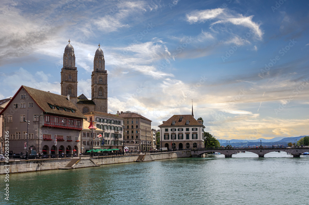 Fototapeta premium The historical center of Zurich. Limmat River and Lake Zurich, Switzerland Zurich