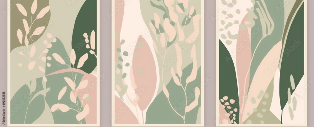 nature template leaf design poster set art illustration abstract jungle. Generative AI.