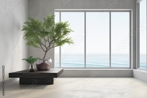 sunlight house home window floor plant wall empty indoor design interior. Generative AI.