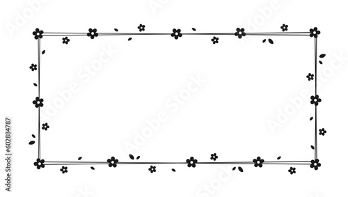 Rectangle Floral Frame Silhouette Doodle. Botanical border template, flourish design element for wedding, greeting card.