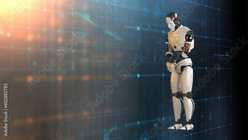 Futuristic world robots are running. Presentation of technology with robots.  3d rendering action of robot. © Ake