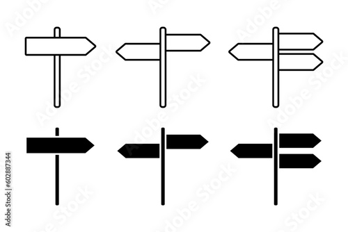 Traffic direction board vector icon set. Linear signboard symbol. Signpost logo