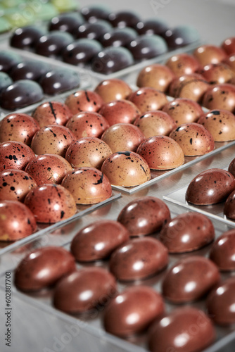 Beautiful confectioner's chocolate eggs in different colors