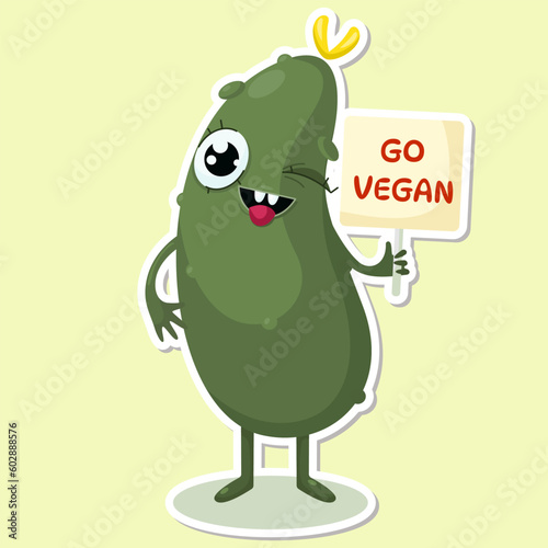 Go vegan cucumber cute character sticker