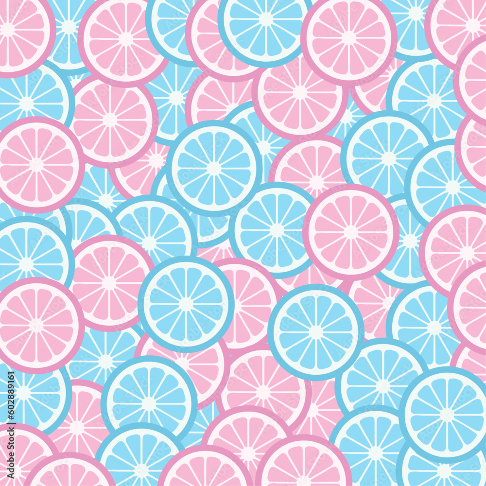 pattern with blue, pink slices lime, lemon, orange. Summer, cocktail banner, backdrop, background