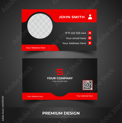 black and red professional business card template with photo