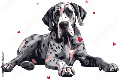 Cute Great Danes dog in Valentines Day theme,Generative AI