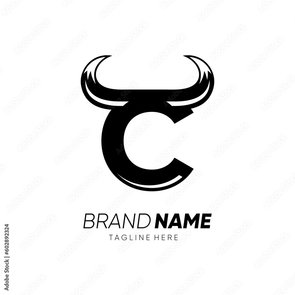 Letter C Bull Horn Logo Design Vector Icon Graphic Illustration Background Template Letter C Bull Horn Logo Design Vector Icon Graphic Illustration Background Template