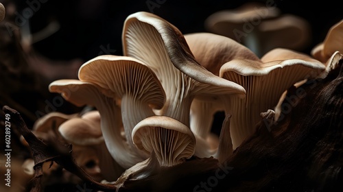 Oyster mushrooms closeup photograph. generative AI