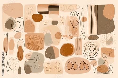 leaf collection artwork set art botanical poster abstract background graphic beige. Generative AI. © VICHIZH