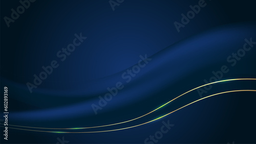 Navy abstract background. Waves and gold lines