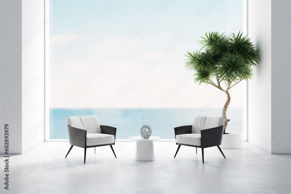 home window plant chair design floor indoor interior vase empty wall. Generative AI. home window plant chair design floor indoor interior vase empty wall. Generative AI.