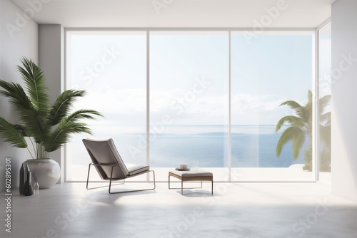 plant home wall window floor empty chair living indoor interior design. Generative AI.